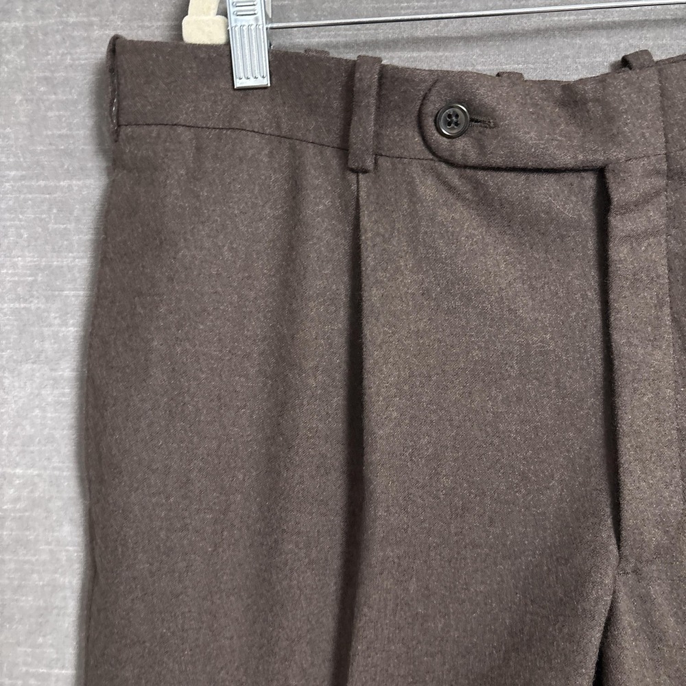 EC Tom James Pants 36 Brown Wool Flannel Pleated Cuffed Dress Trousers Classic